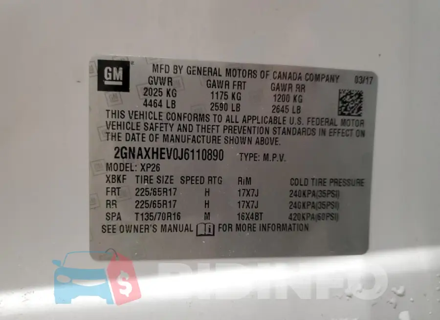 2GNAXHEV0J6110890 Photo# 13