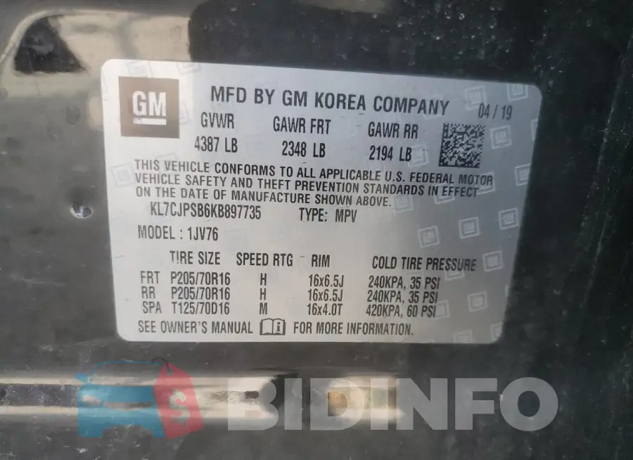 KL7CJPSB6KB897735 Photo# 13