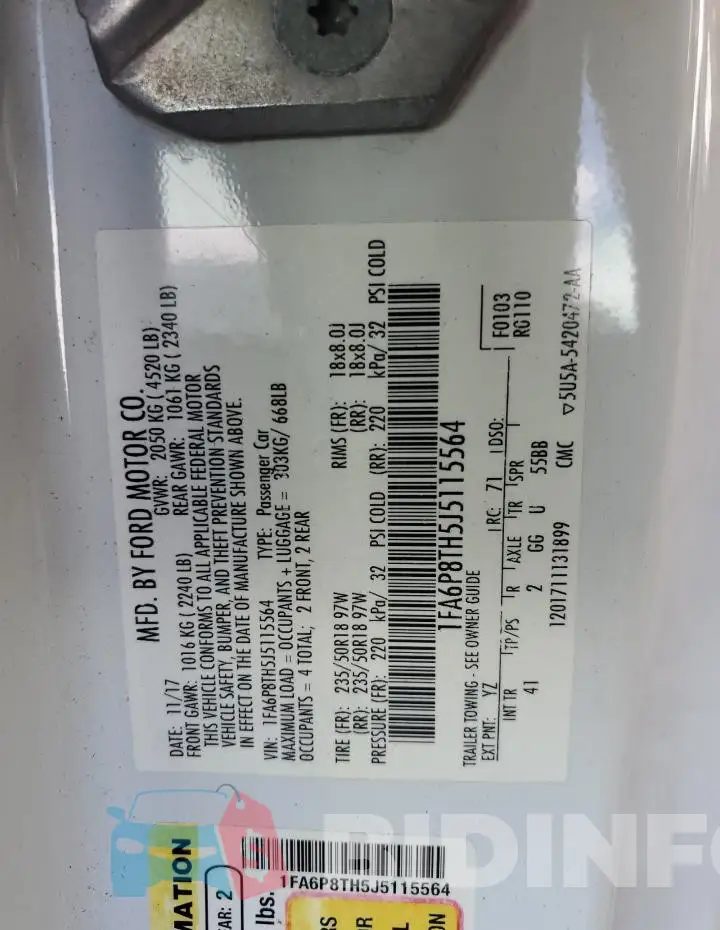 1FA6P8TH5J5115564 Photo# 12