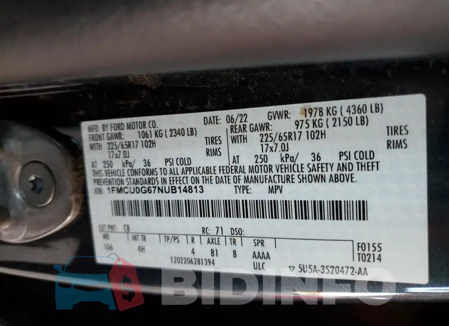 1FMCU0G67NUB14813 Photo# 13
