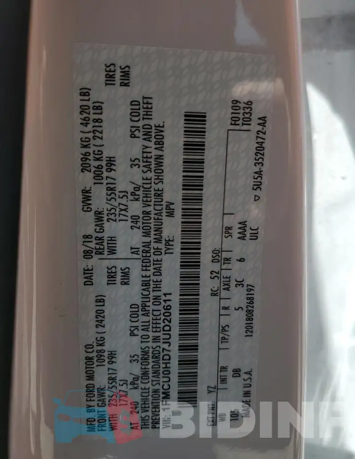 1FMCU0HD7JUD20611 Photo# 13