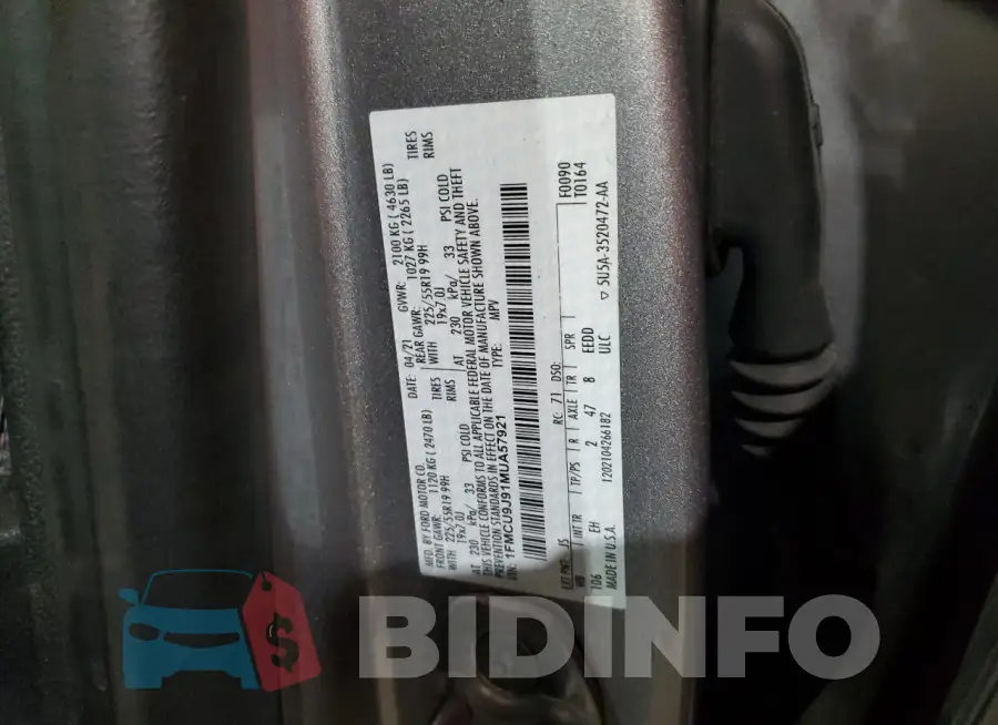 1FMCU9J91MUA57921 Photo# 14