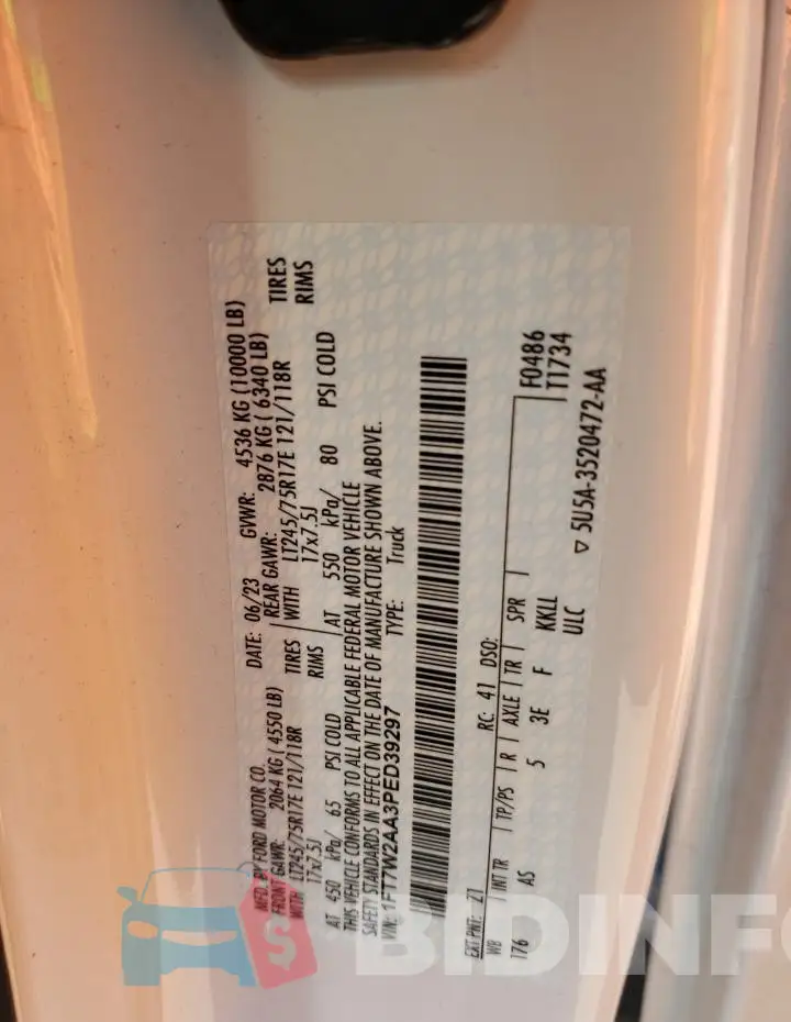 1FT7W2AA3PED39297 Photo# 12