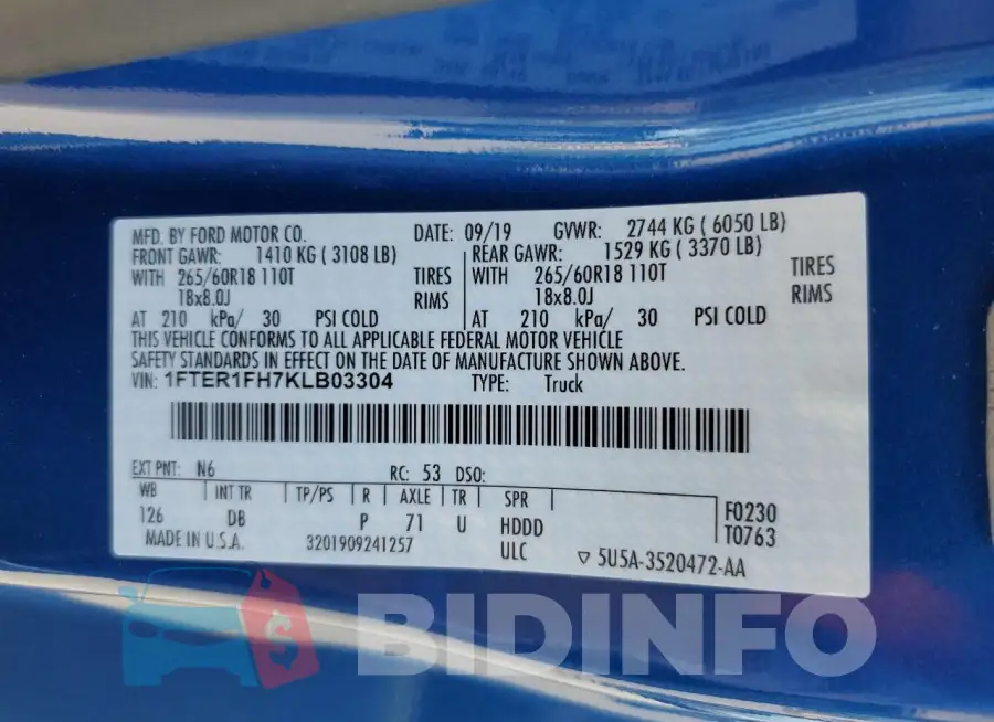 1FTER1FH7KLB03304 Photo# 12