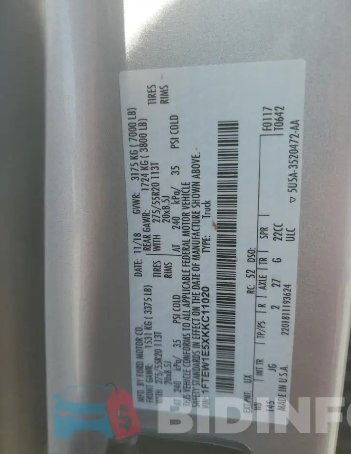 1FTEW1E5XKKC11020 Photo# 12