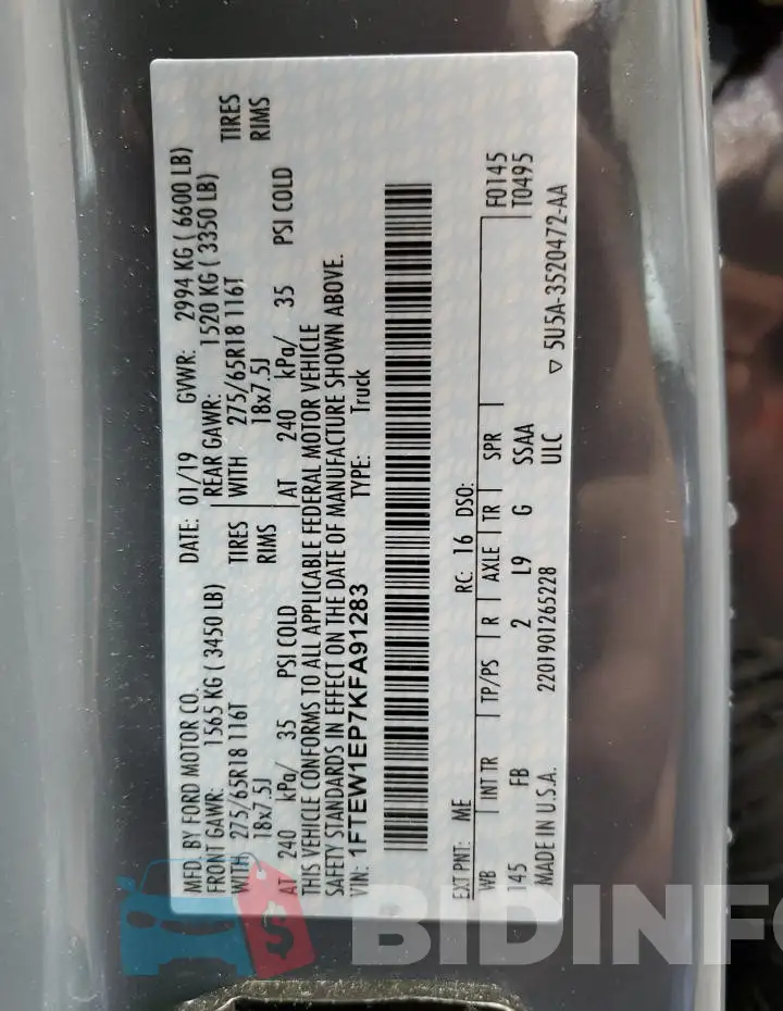 1FTEW1EP7KFA91283 Photo# 12