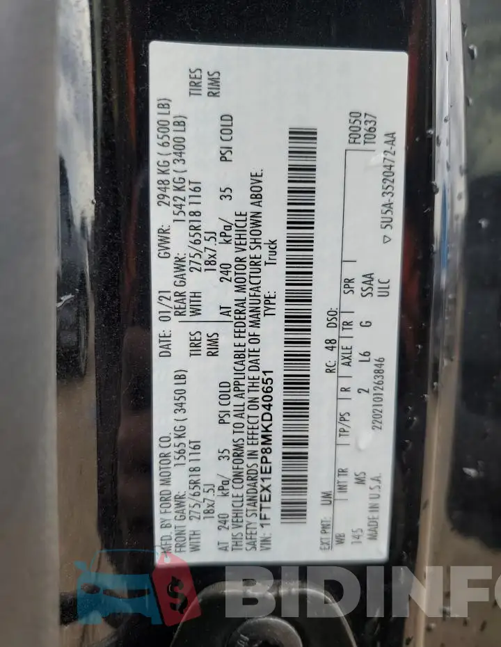 1FTEX1EP8MKD40651 Photo# 13