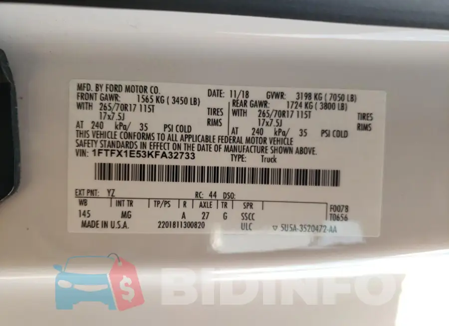 1FTFX1E53KFA32733 Photo# 12