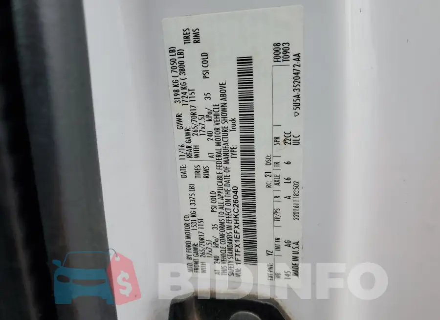 1FTFX1EFXHKC26040 Photo# 12