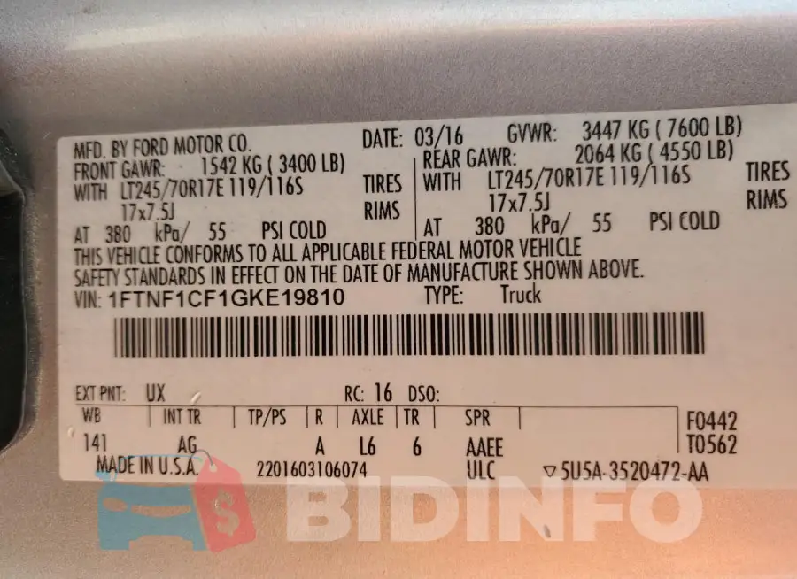 1FTNF1CF1GKE19810 Photo# 12