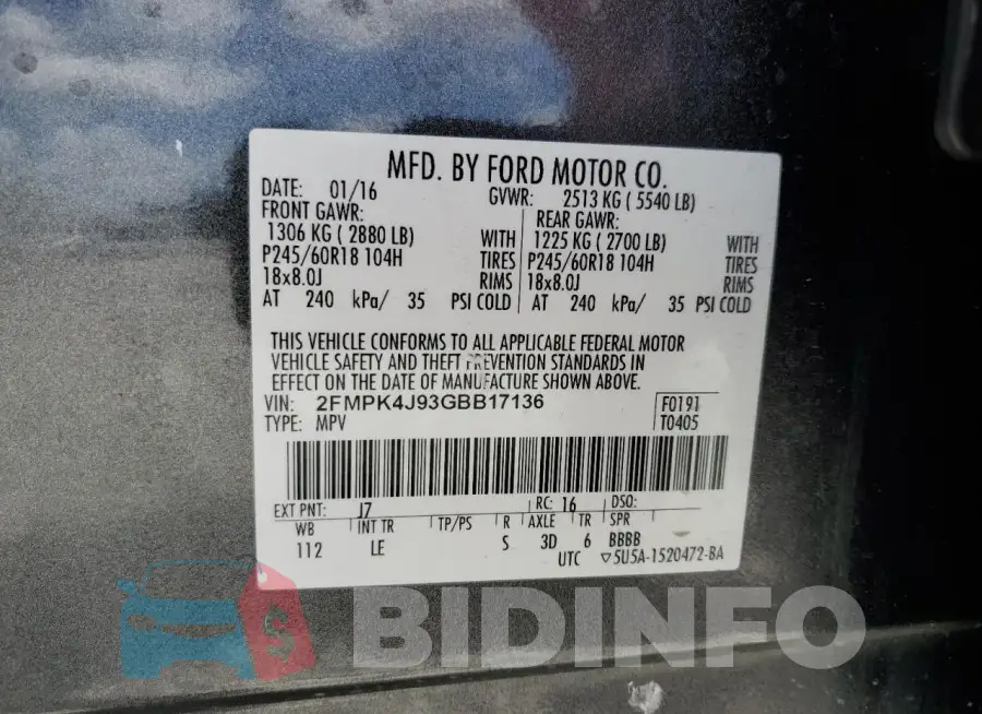 2FMPK4J93GBB17136 Photo# 13