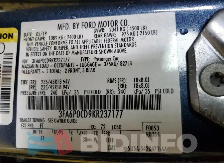 3FA6P0CD9KR237177 Photo# 12