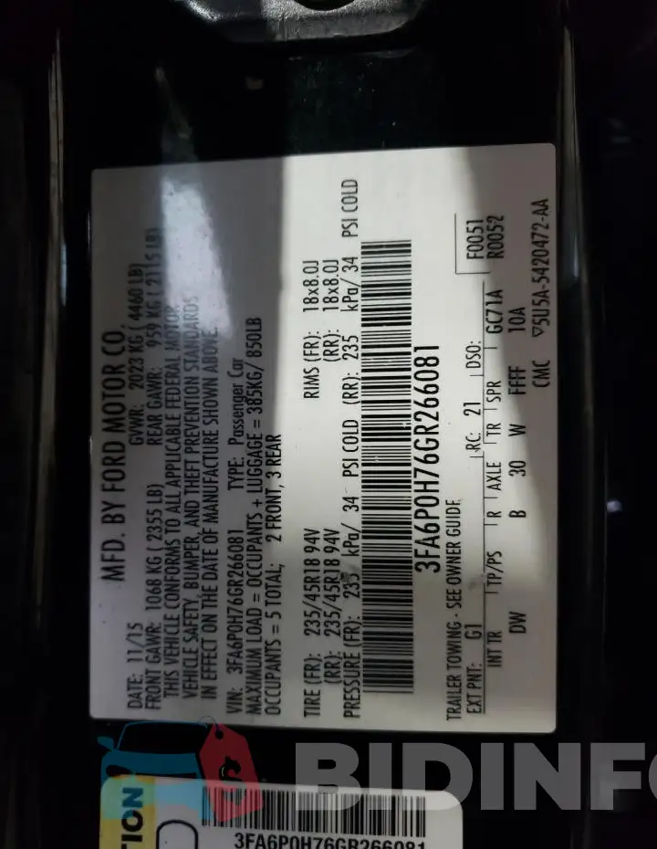3FA6P0H76GR266081 Photo# 12