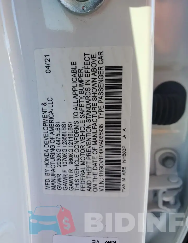 1HGCV1F4XMA065938 Photo# 12