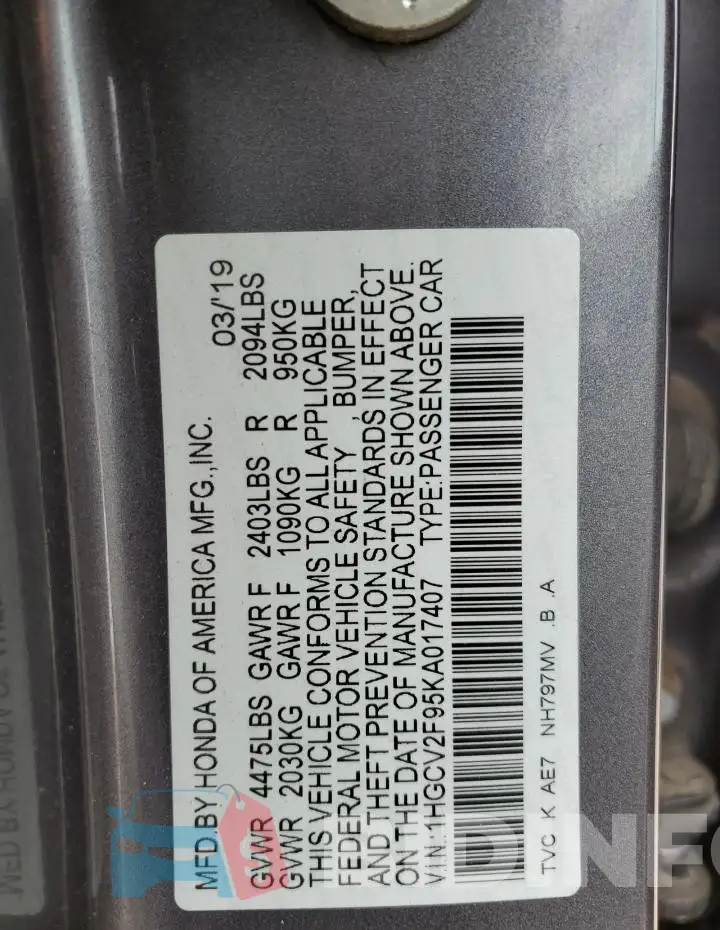 1HGCV2F95KA017407 Photo# 12