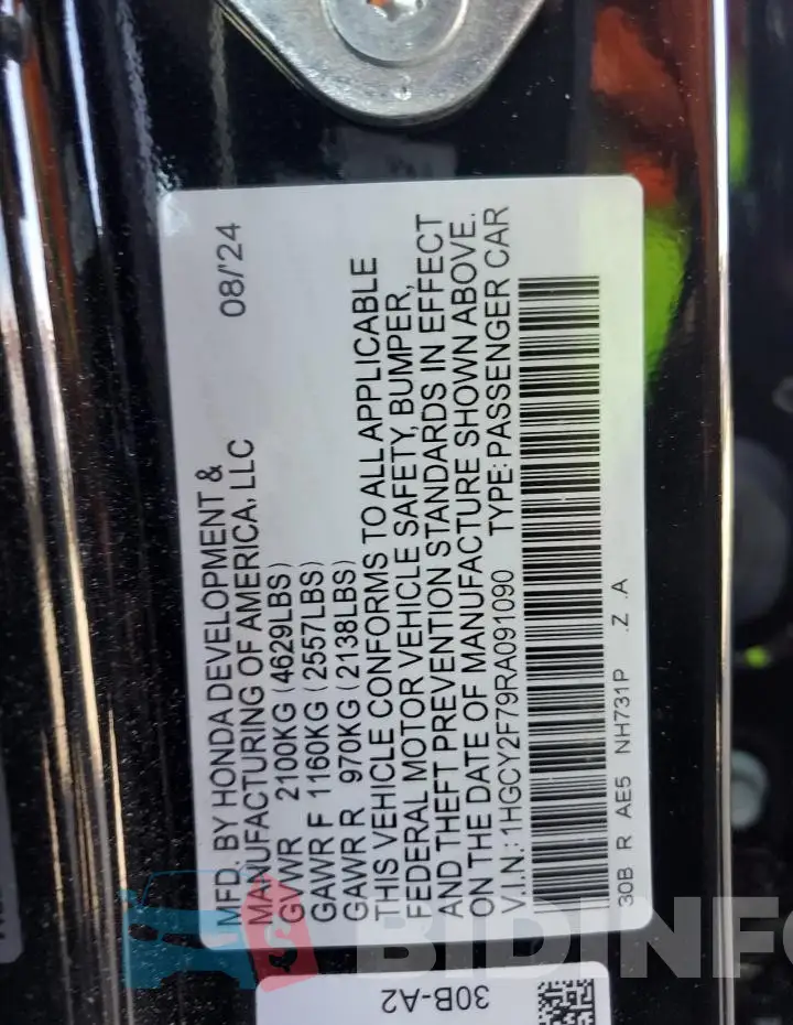 1HGCY2F79RA091090 Photo# 12