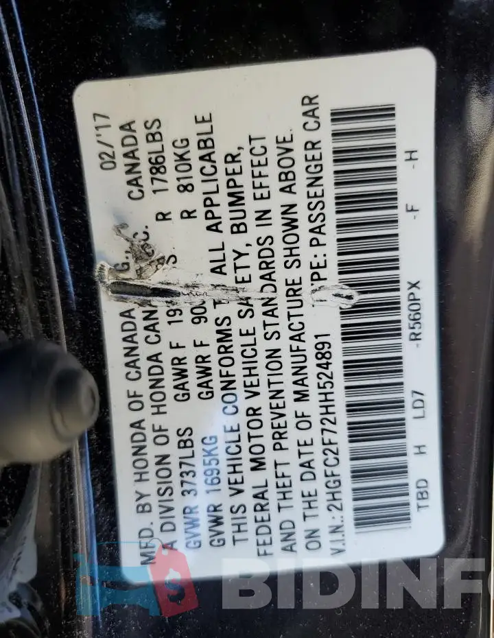 2HGFC2F72HH524891 Photo# 12