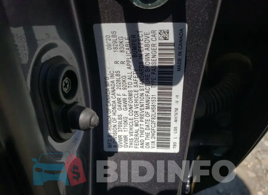 2HGFC2F82LH581531 Photo# 13