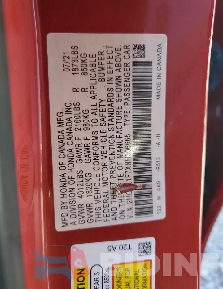 2HGFE1F7XNH306665 Photo# 12