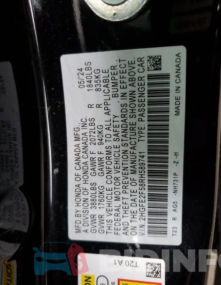 2HGFE2F58RH589741 Photo# 13