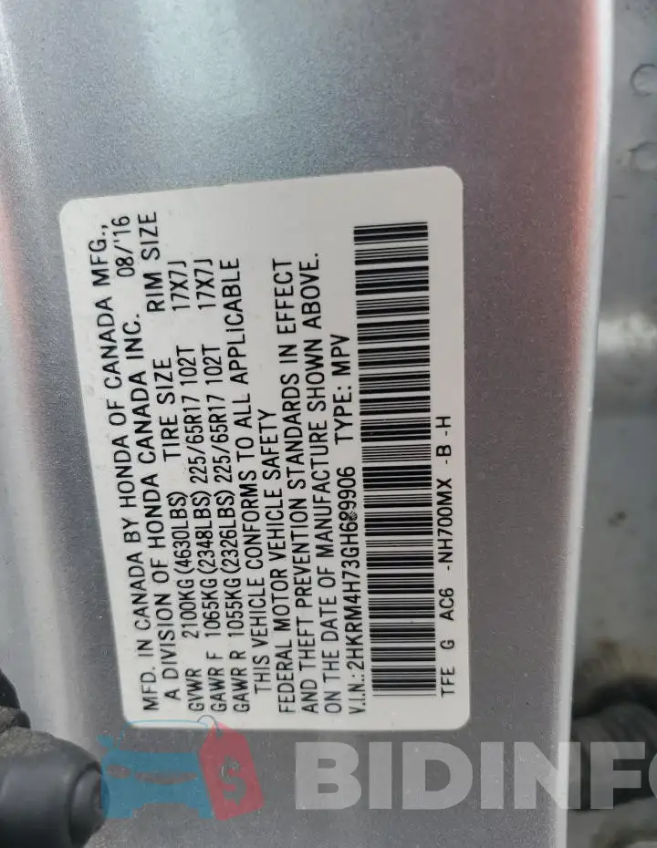 2HKRM4H73GH689906 Photo# 13