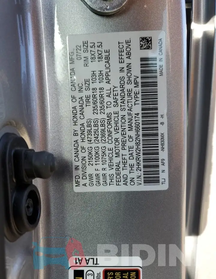 2HKRW2H82NH660174 Photo# 13