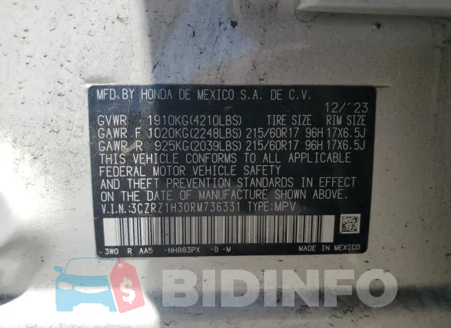 3CZRZ1H30RM736331 Photo# 13