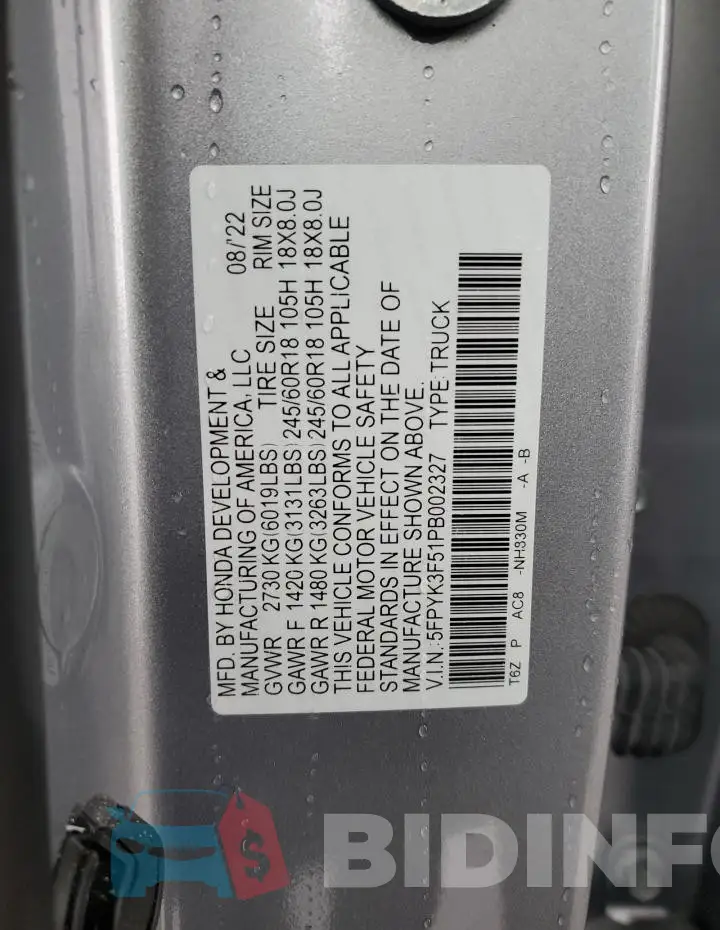 5FPYK3F51PB002327 Photo# 12