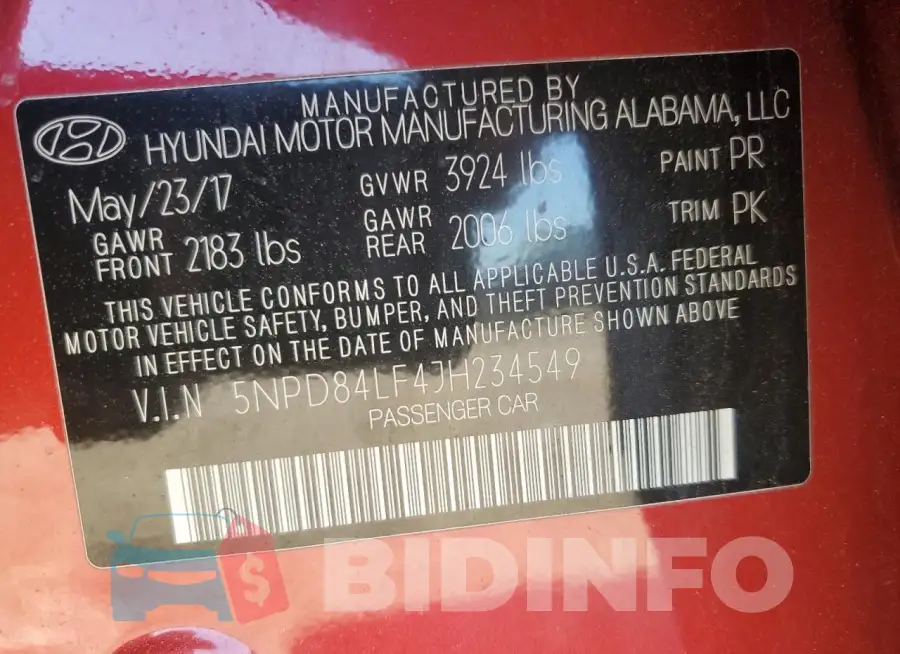 5NPD84LF4JH234549 Photo# 12