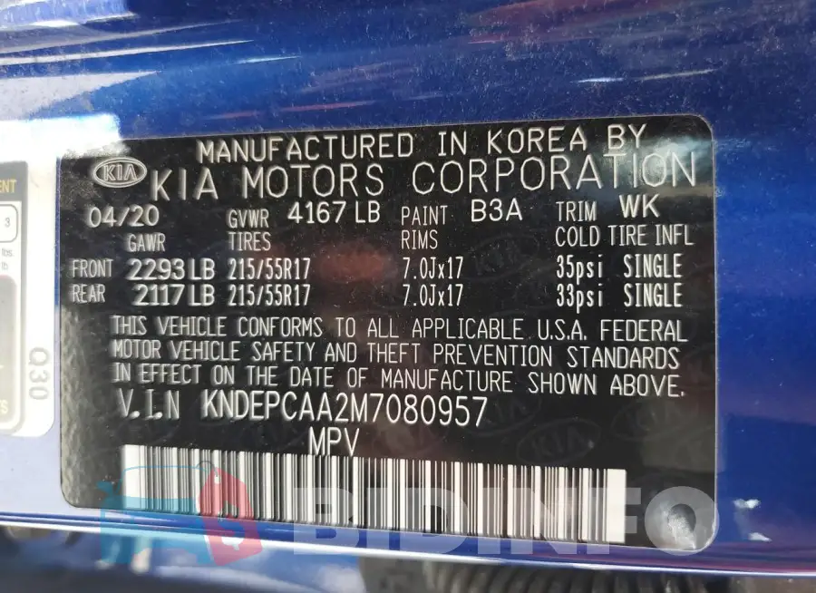 KNDEPCAA2M7080957 Photo# 12