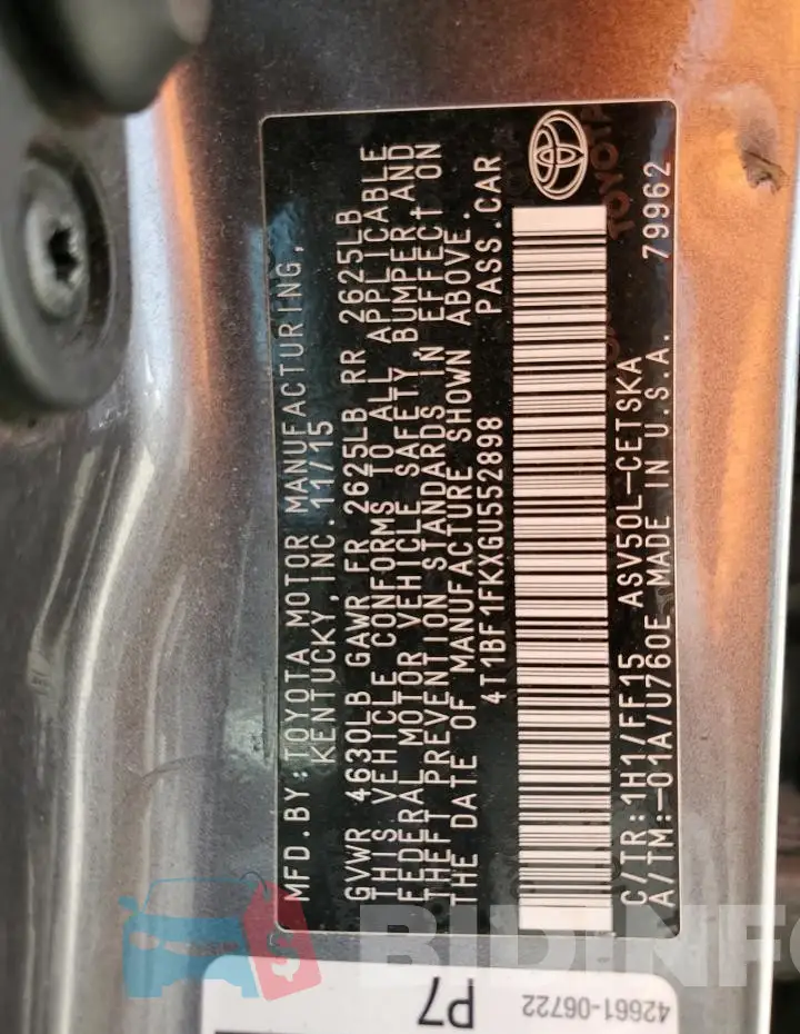 4T1BF1FKXGU552898 Photo# 12
