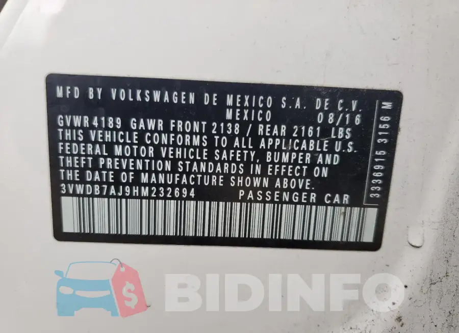 3VWDB7AJ9HM232694 Photo# 12