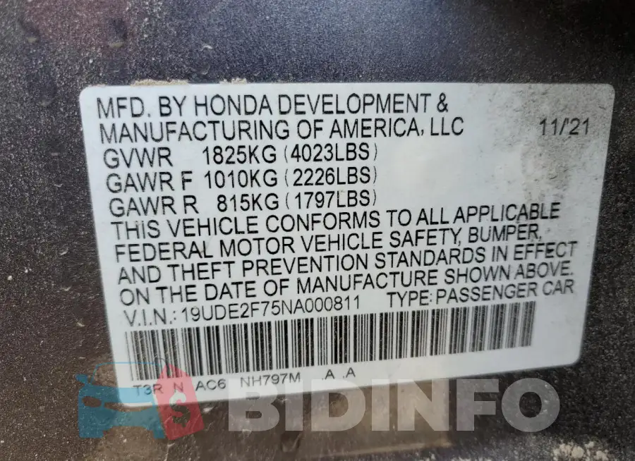19UDE2F75NA000811 Photo# 12