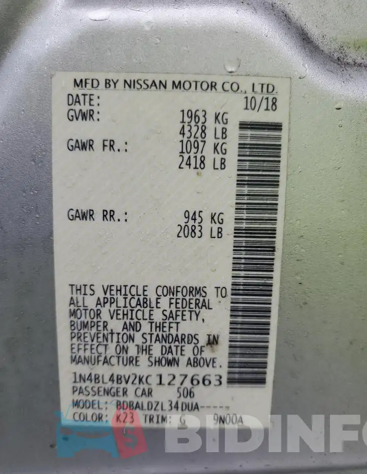1N4BL4BV2KC127663 Photo# 12