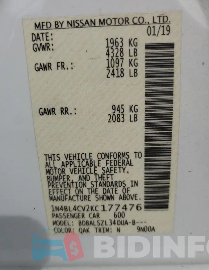 1N4BL4CV2KC177476 Photo# 12