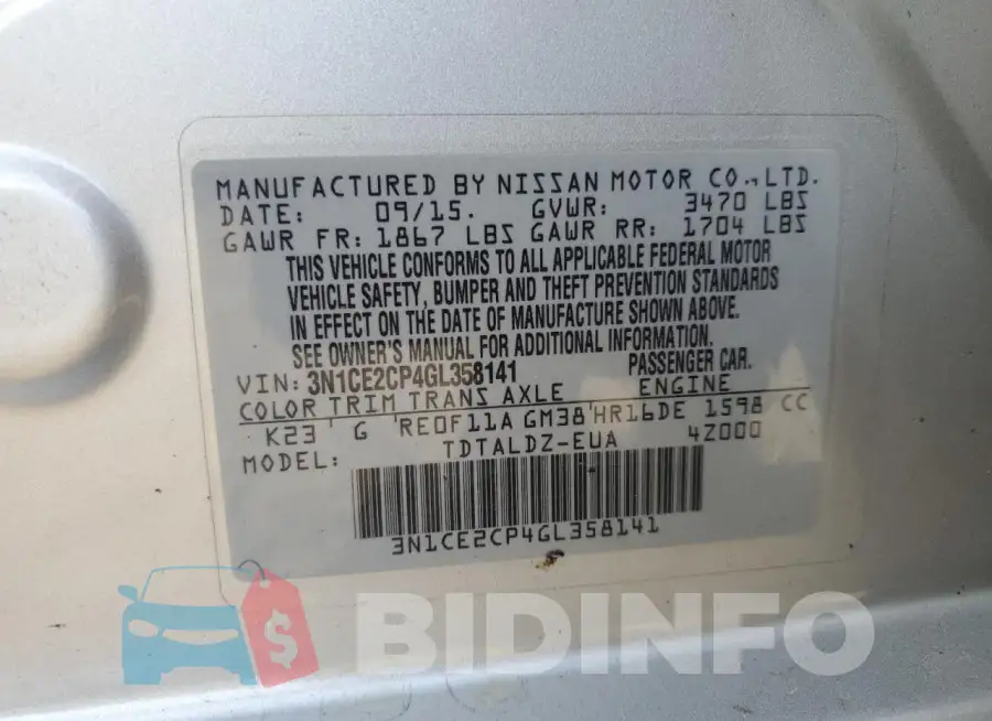 3N1CE2CP4GL358141 Photo# 12