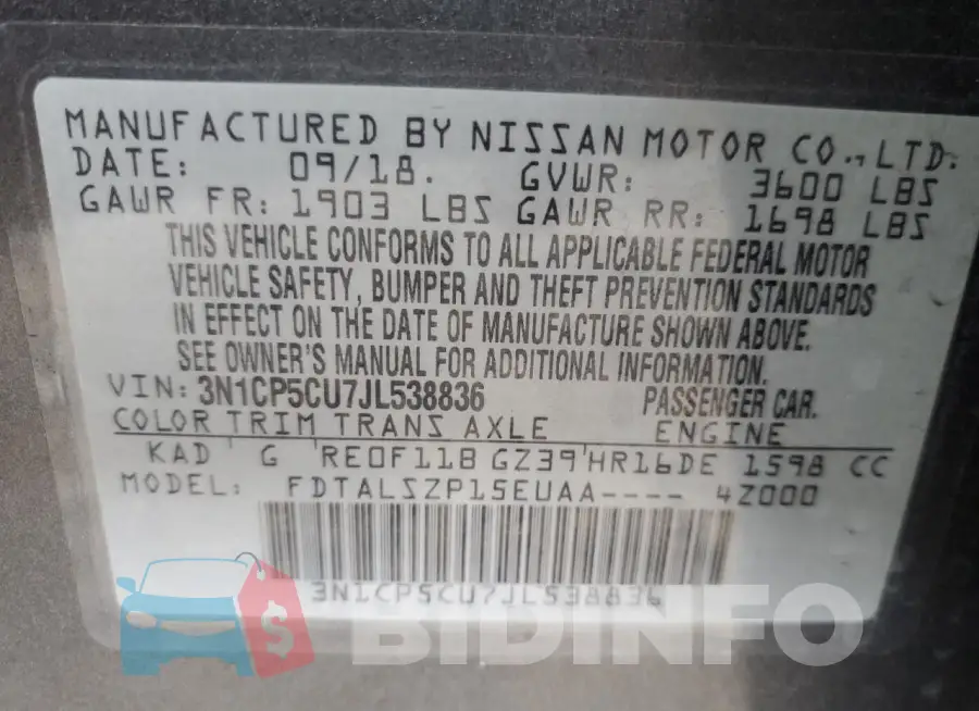 3N1CP5CU7JL538836 Photo# 13