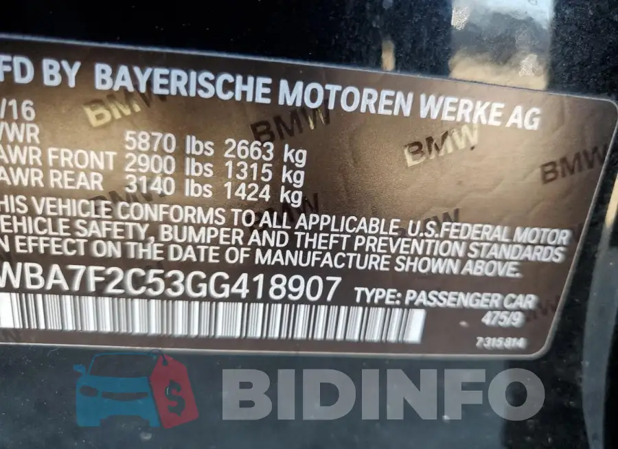 WBA7F2C53GG418907 Photo# 12