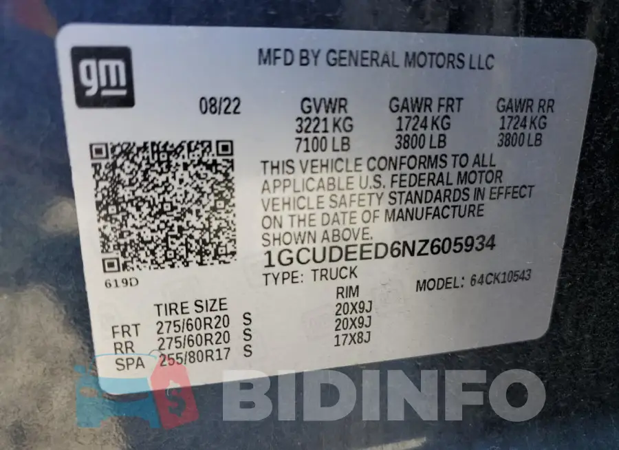1GCUDEED6NZ605934 Photo# 13