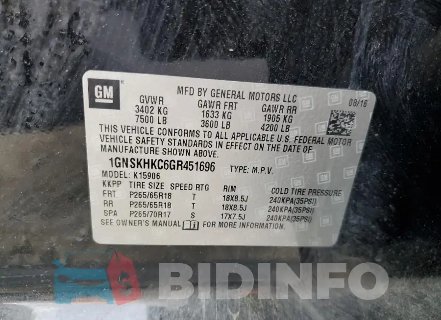 1GNSKHKC6GR451696 Photo# 13