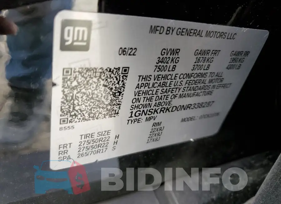 1GNSKRKD0NR338287 Photo# 13