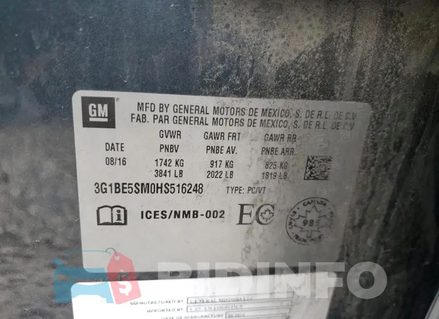 3G1BE5SM0HS516248 Photo# 12