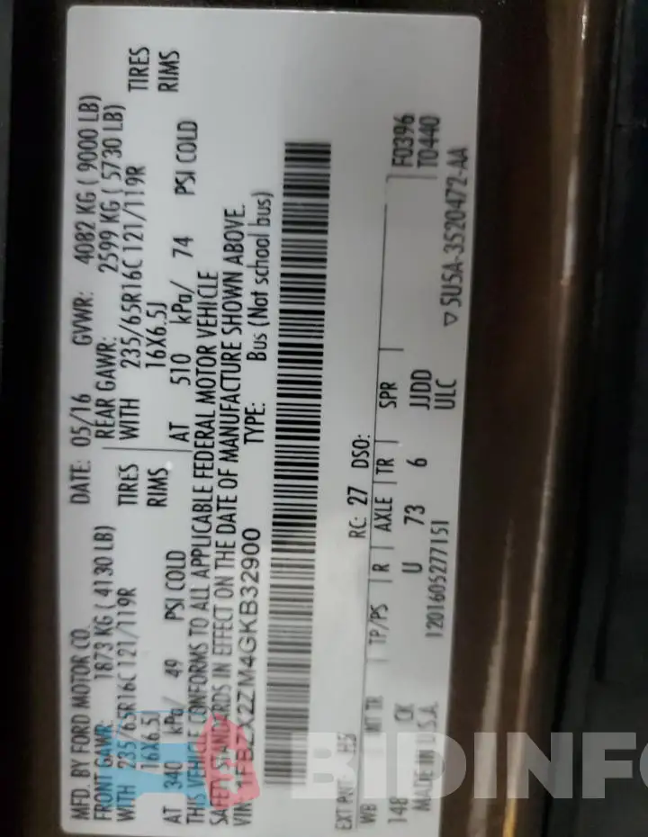 1FBZX2ZM4GKB32900 Photo# 13
