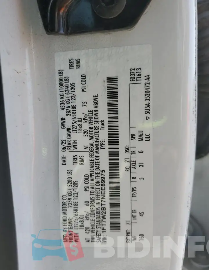 1FT7W2BT7NEE89975 Photo# 12