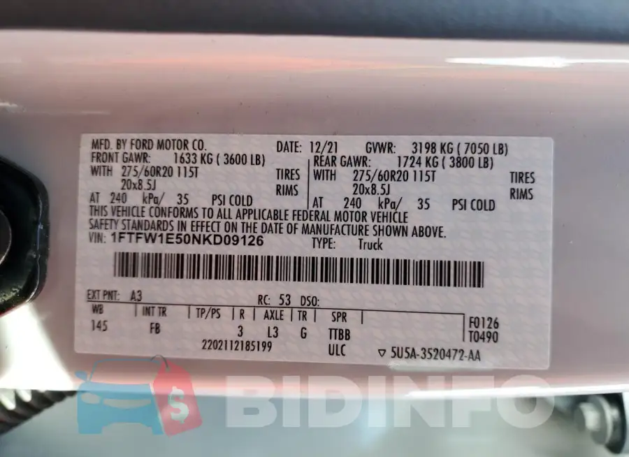 1FTFW1E50NKD09126 Photo# 12
