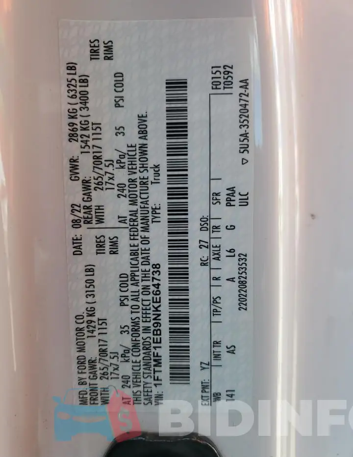 1FTMF1EB9NKE64738 Photo# 12