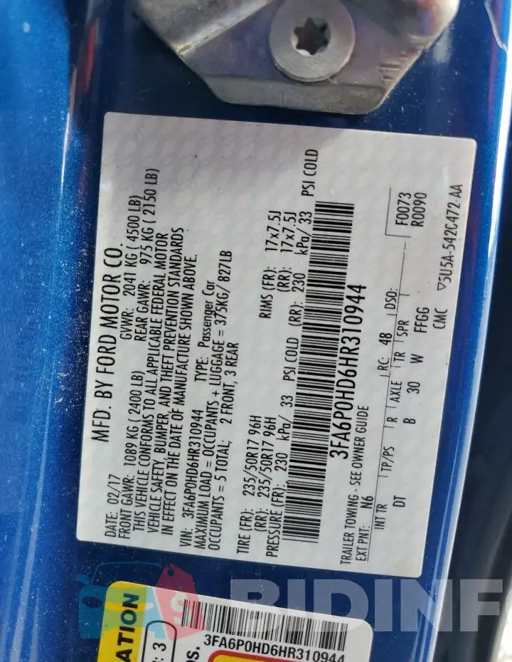 3FA6P0HD6HR310944 Photo# 12