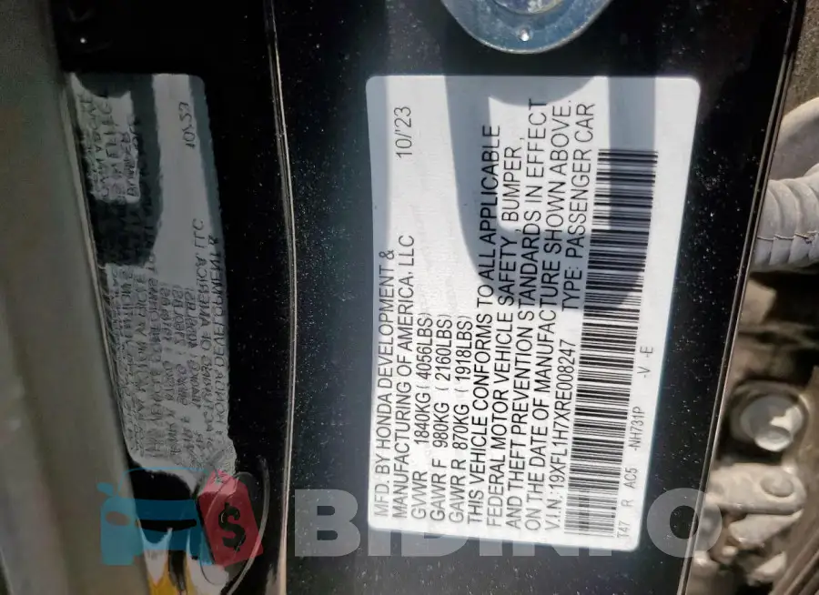 19XFL1H7XRE008247 Photo# 13
