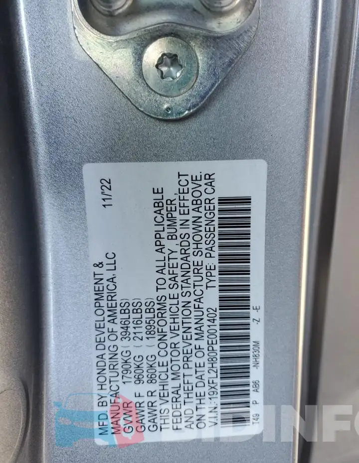 19XFL2H80PE001402 Photo# 12