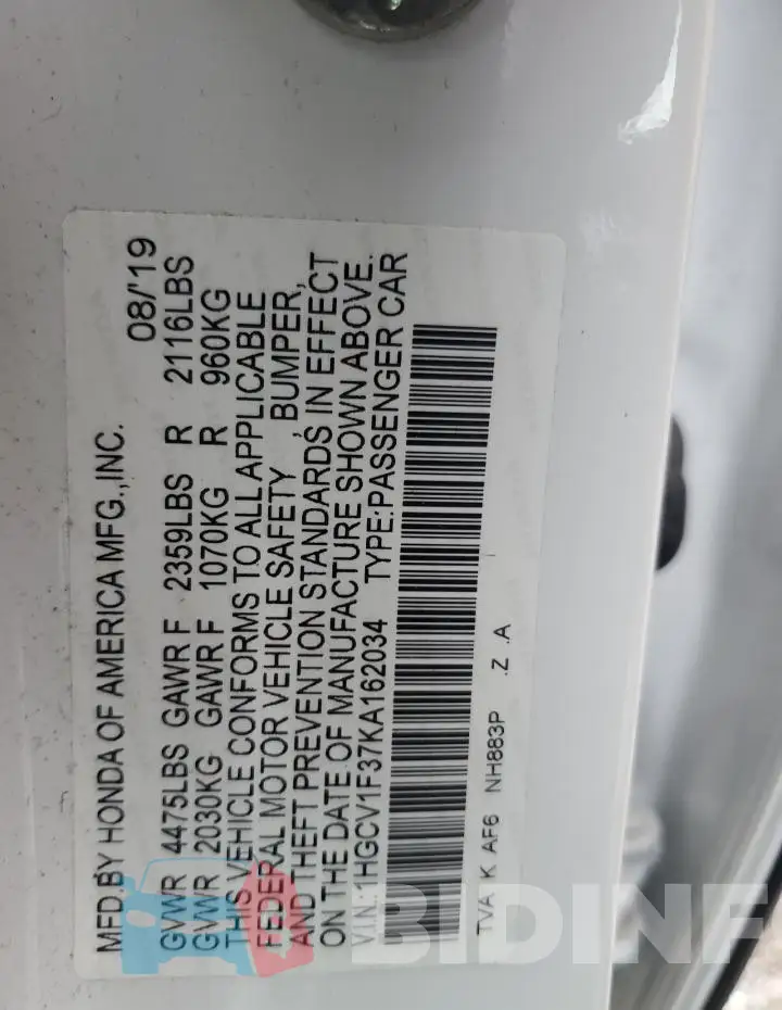 1HGCV1F37KA162034 Photo# 12